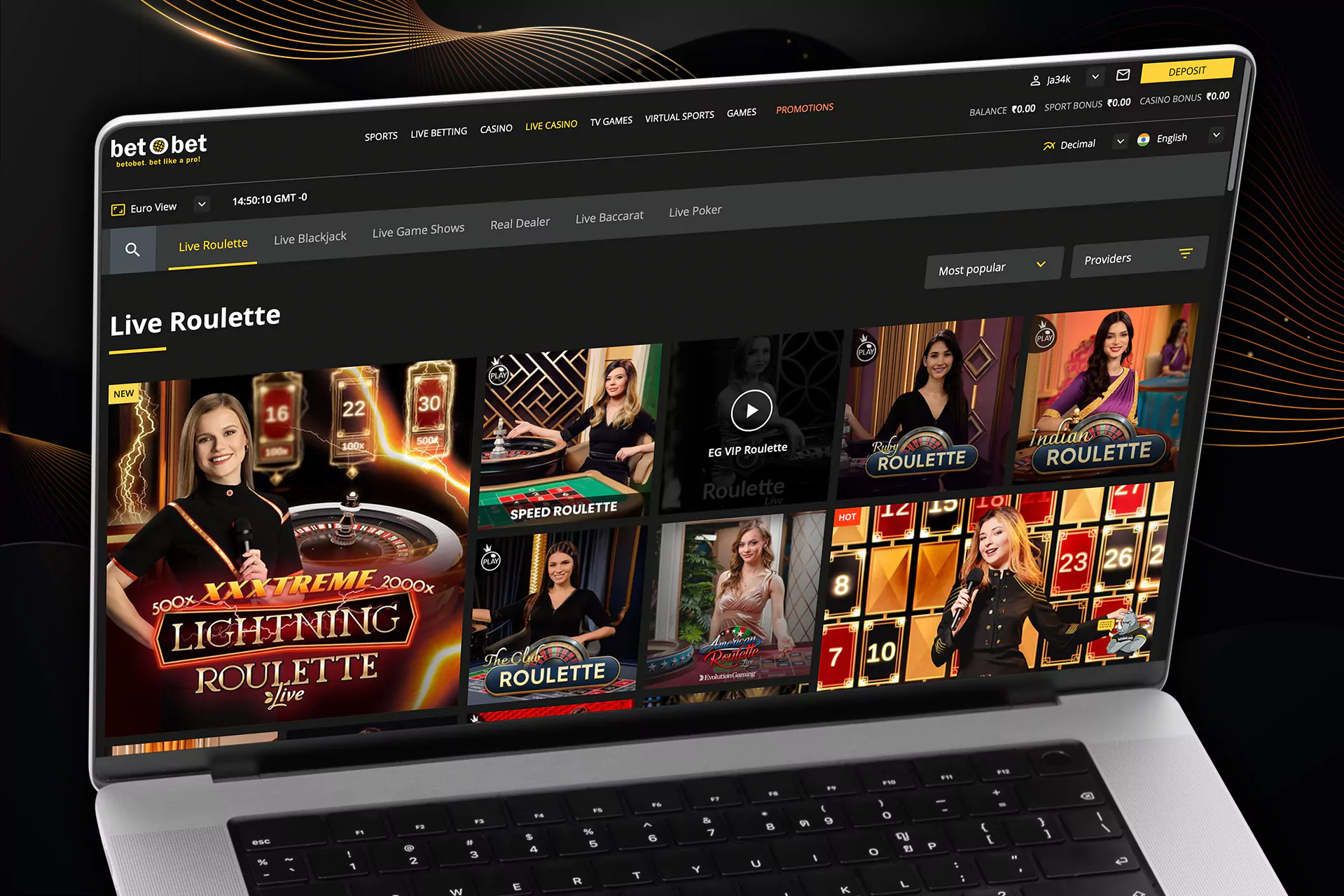 Play casino games with real dealers.
