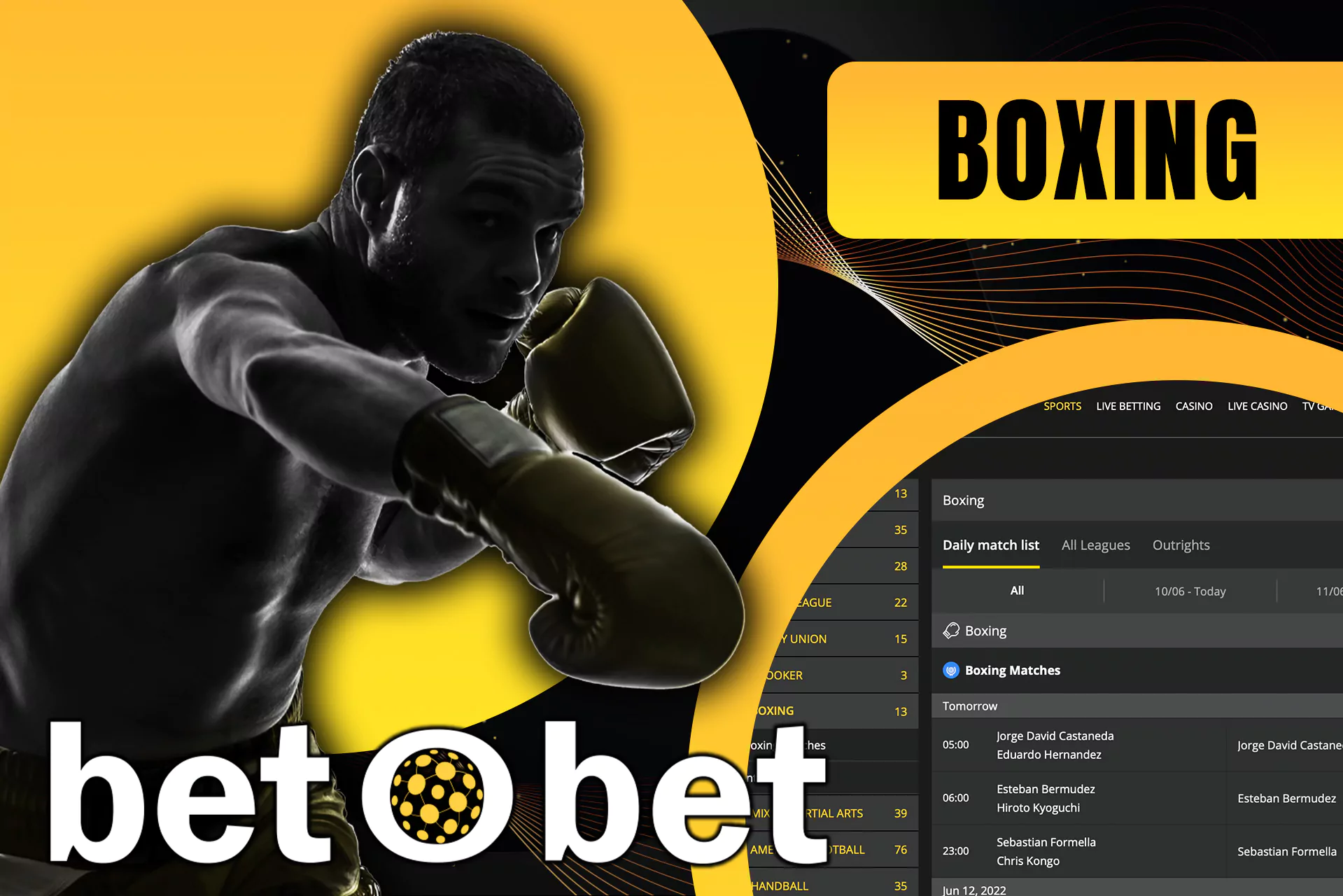 Boxing is also among the betting options at Bet O Bet.
